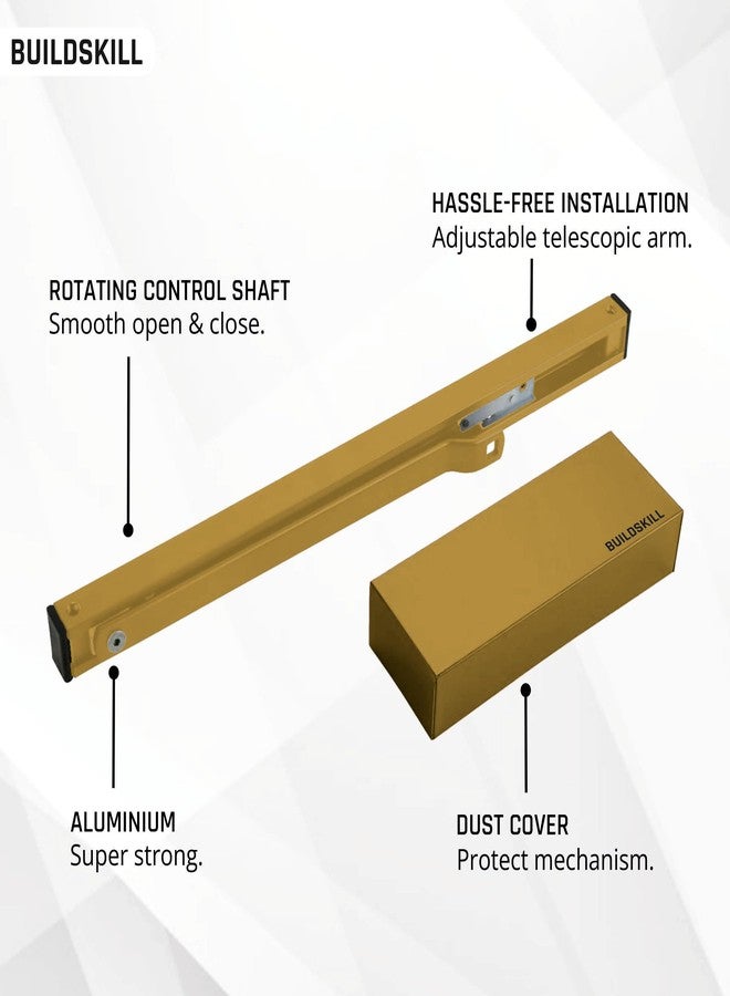 BUILDSKILL جهاز إغلاق أبواب هيدروليكي من Buildskill مزود بذراع تثبيت وغطاء PVD، جهاز إغلاق أبواب للأبواب الخشبية، مصنوع من الألومنيوم والمعدن، جهاز إغلاق أبواب أوتوماتيكي للمنزل، مانع للأبواب، سرعة قابلة للتعديل، 85 كجم، تصميم عتيق (عبوة من قطعة واحدة) - Image 2